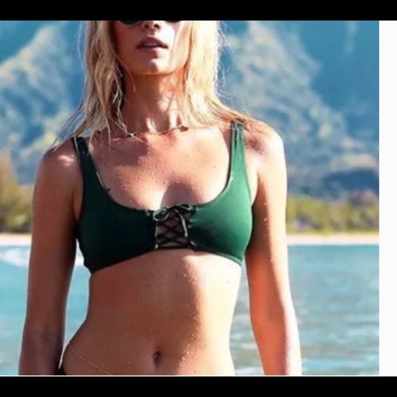 BNWT l*space Romi Lace up Bikini Top, Emerald green, Large, Made in USA - Picture 3 of 6